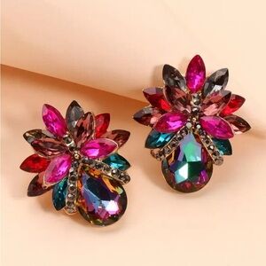 ✨Multicolor Crystal Floral Statement Earrings - Women Jewelry